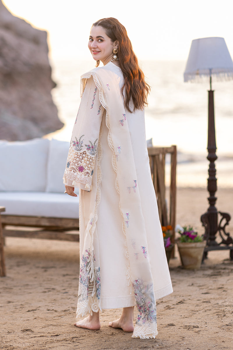 QALAMKAR - 3PC LAWN EMBROIDERED SHIRT WITH ORGANZA CUTWORK EMBROIDERED DUPATTA AND TROUSER - 1050