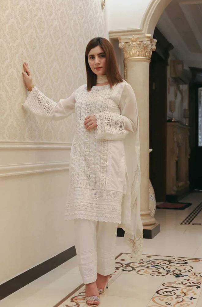 Lawn-3PC Embroidered Shirt with Chiffon Embroidered Dupatta-1079