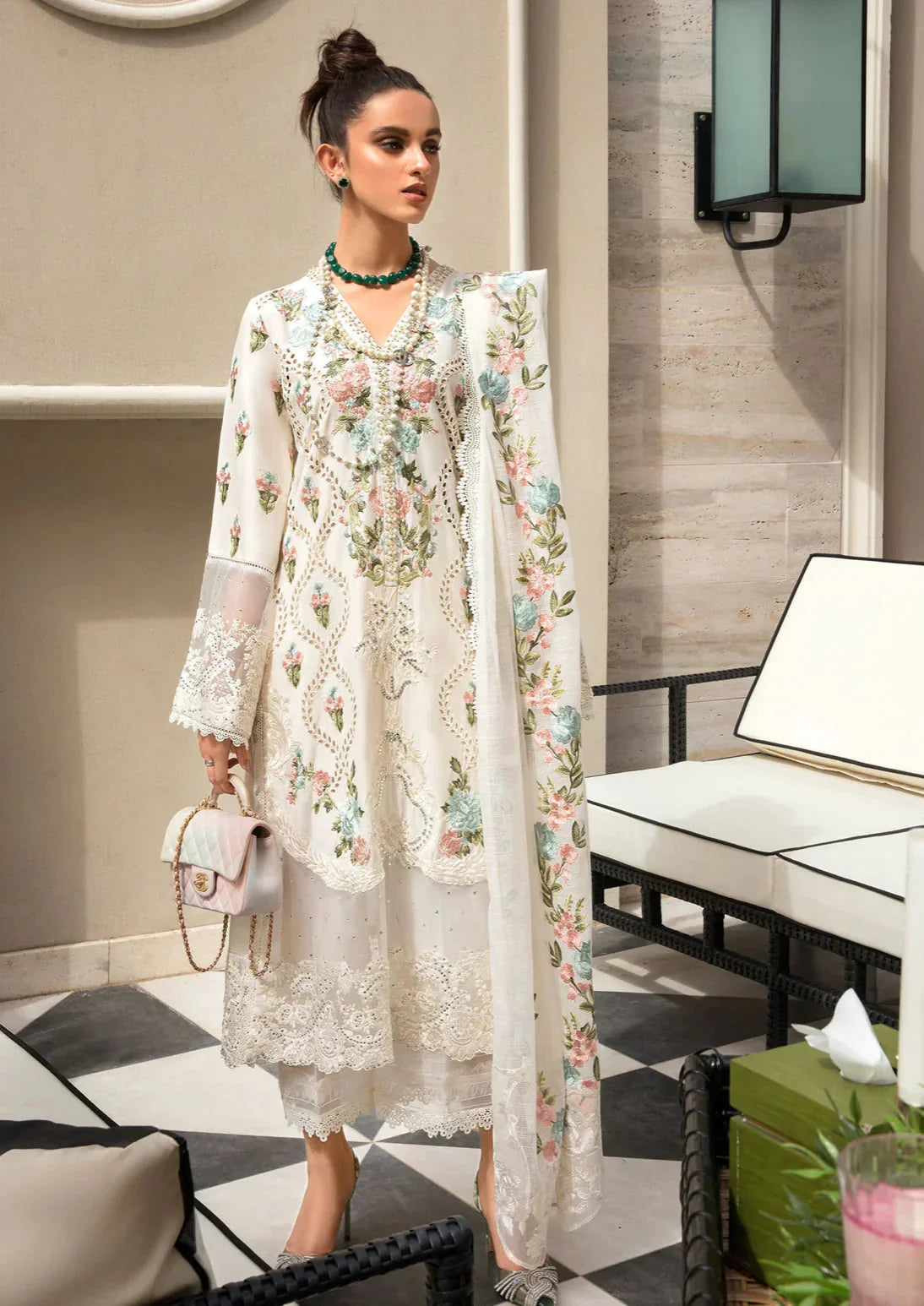 Lawn-3PC Embroidered Shirt with Organza Embroidered Dupatta-1168