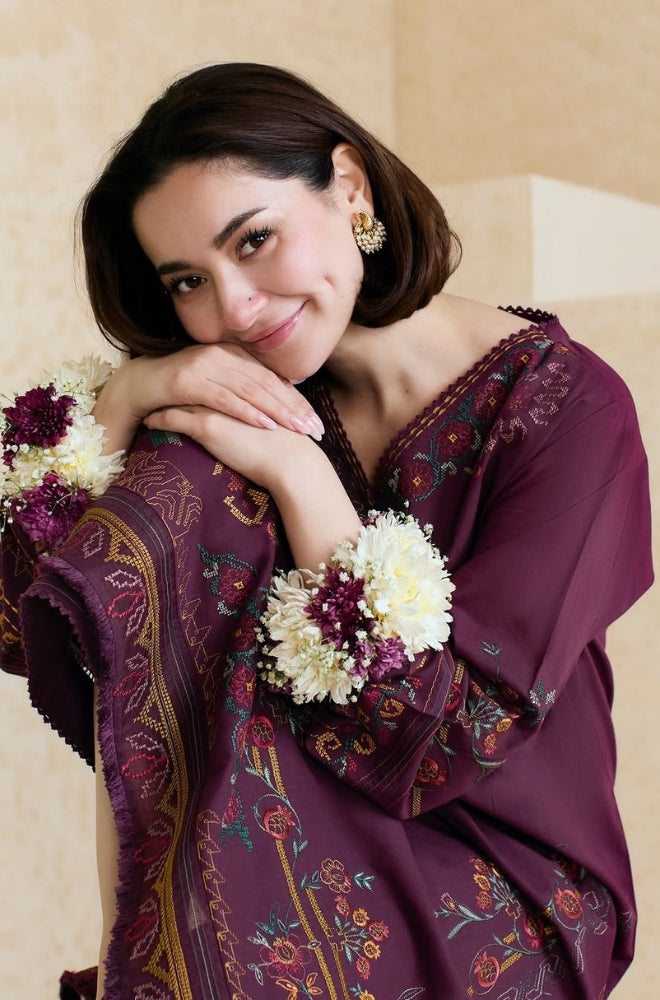 Dhanak -3PC Embroidered Shirt With Organza Embroidered Dupatta-3343