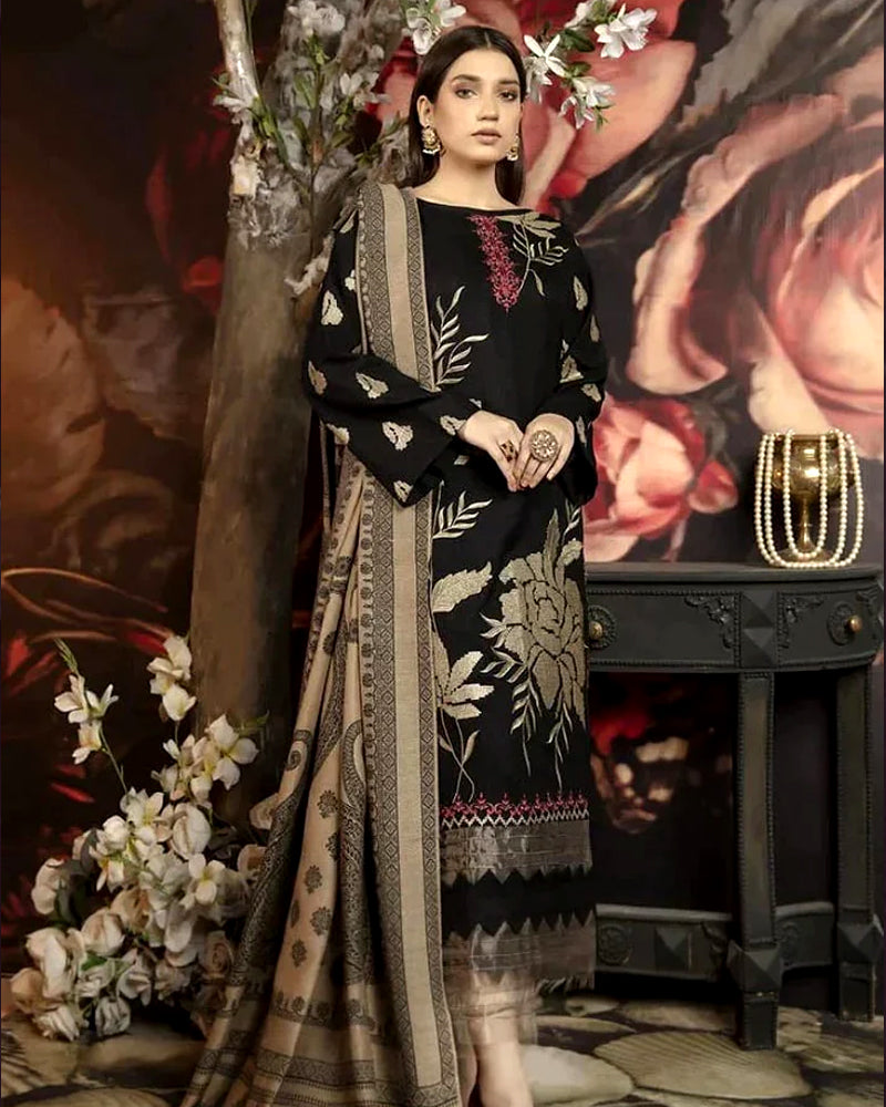Dhanak-3PC Embroidered with Digital Printed Wool Shawl-3124