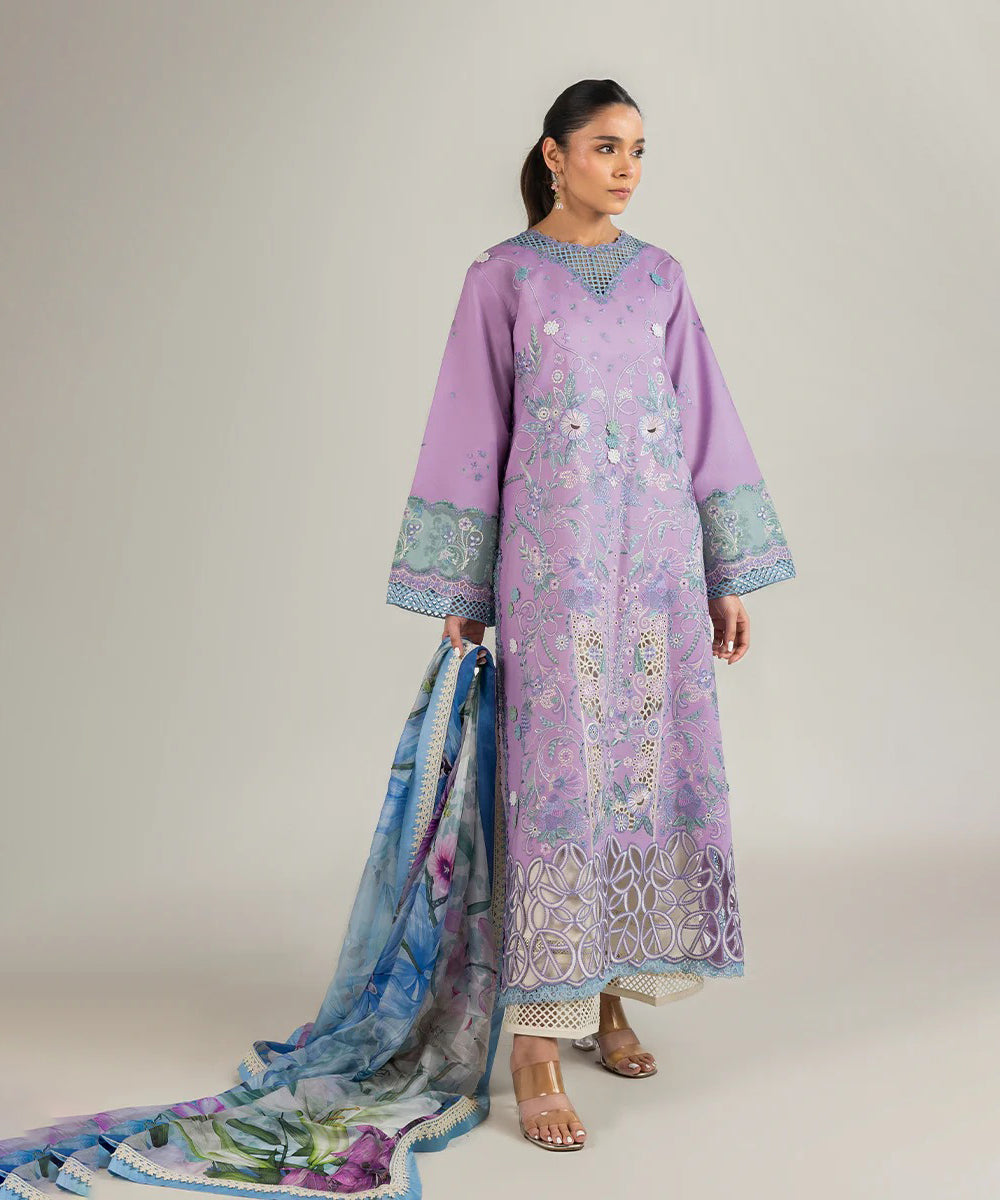 Lawn-3PC Embroidered Shirt with Digital Printed Jacquard Dupatta-1431