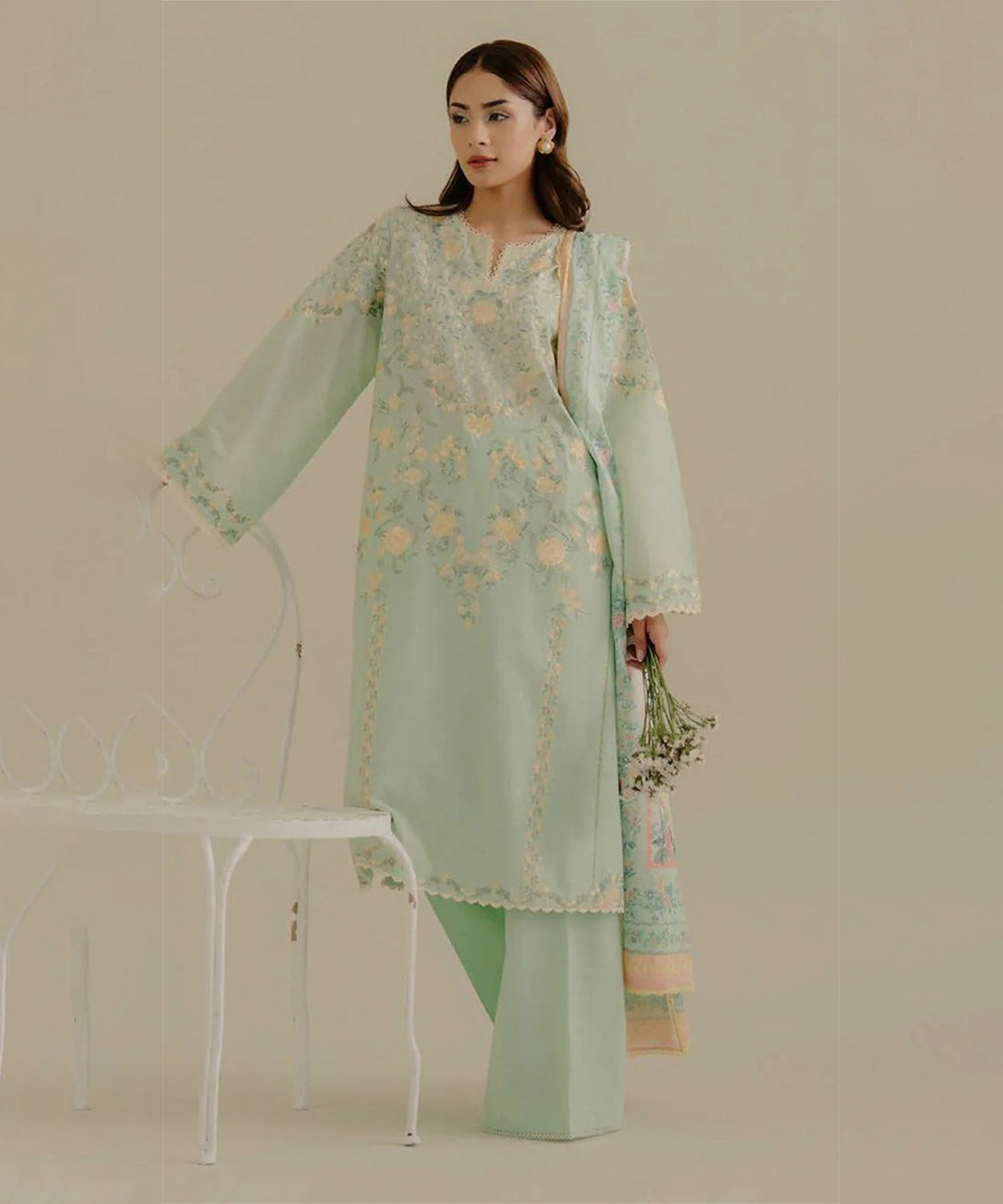 Lawn-3PC Embroidered Shirt with Digital Printed Jacquard Dupatta-1395