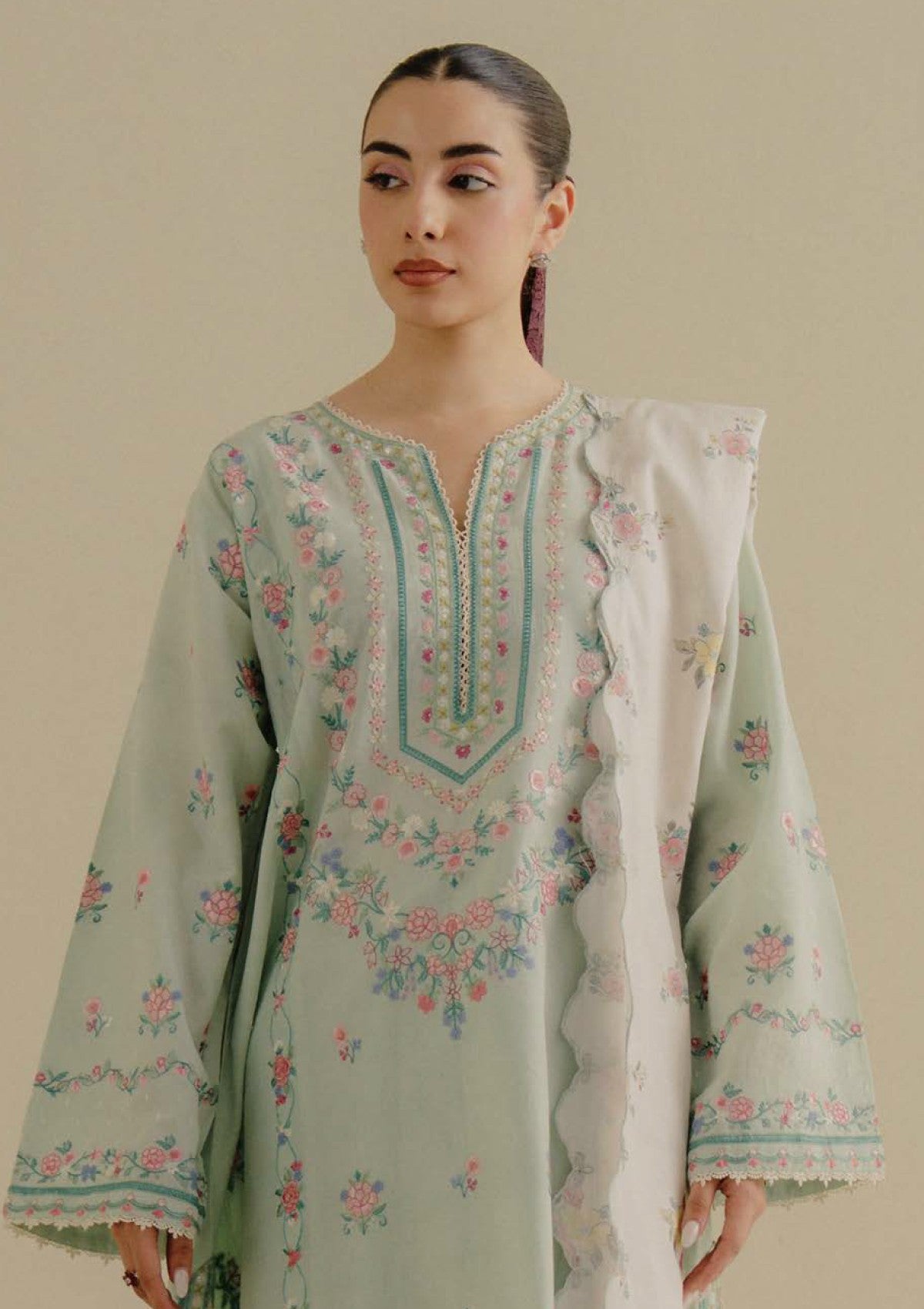 Lawn-3PC Embroidered Shirt with Digital Printed Jacquard Dupatta-1386