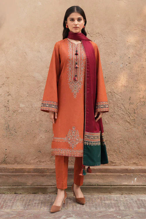Dhanak-3PC Embroidered Shirt with Digital Printed Wool Shawl - 3239