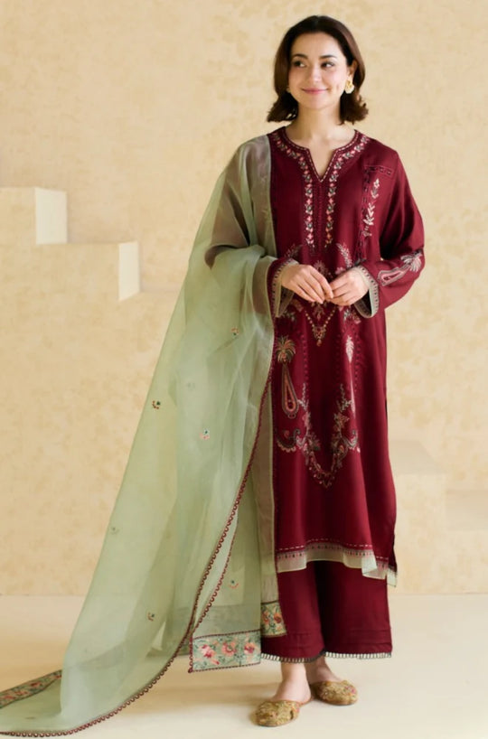 Lawn-3PC Embroidered Shirt with Organza Embroidered Dupatta-1425