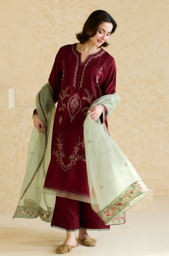 Lawn-3PC Embroidered Shirt with Organza Embroidered Dupatta-1425