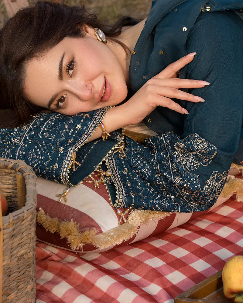 Dhanak-3PC Embroidered Shirt with Organza Embroidered Dupatta- 3392