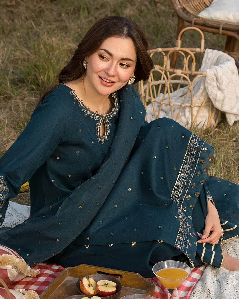 Dhanak-3PC Embroidered Shirt with Organza Embroidered Dupatta- 3392