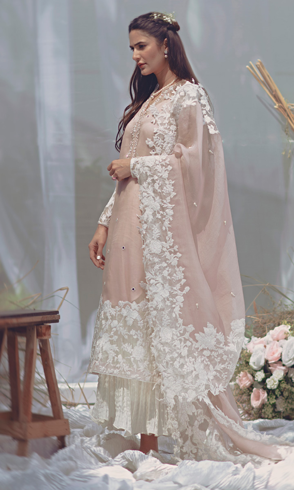Dhanak-3PC Embroidered Shirt with Organza Embroidered Dupatta- 3294