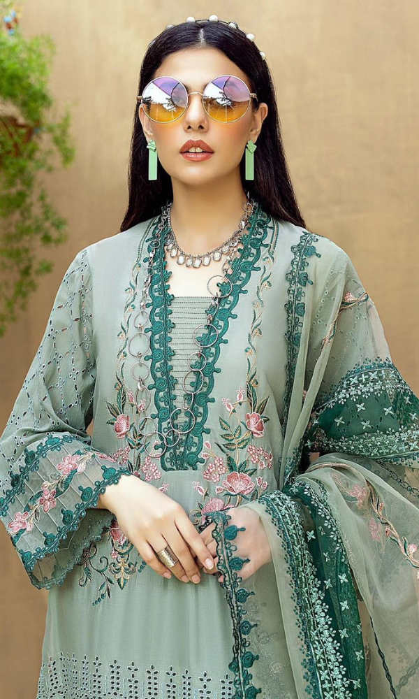 Dhanak-3PC Embroidered Shirt with Organza Embroidered Dupatta- 3292