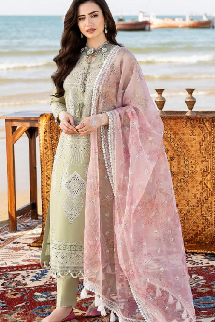 Lawn-3PC Embroidered Shirt with Digital Printed Organza Dupatta-1258
