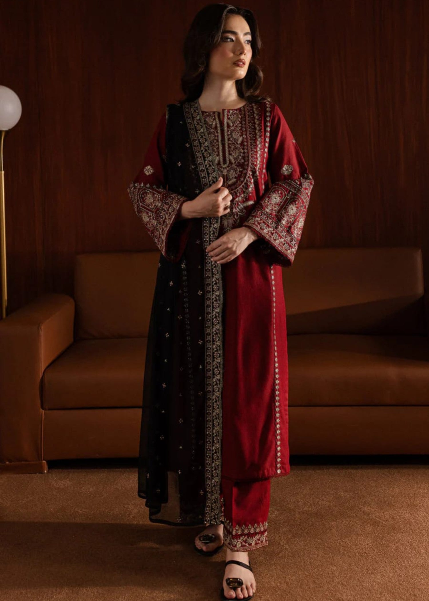 Dhanak -3PC Embroidered Shirt With Organza Sequence Embroidered Dupatta-3351