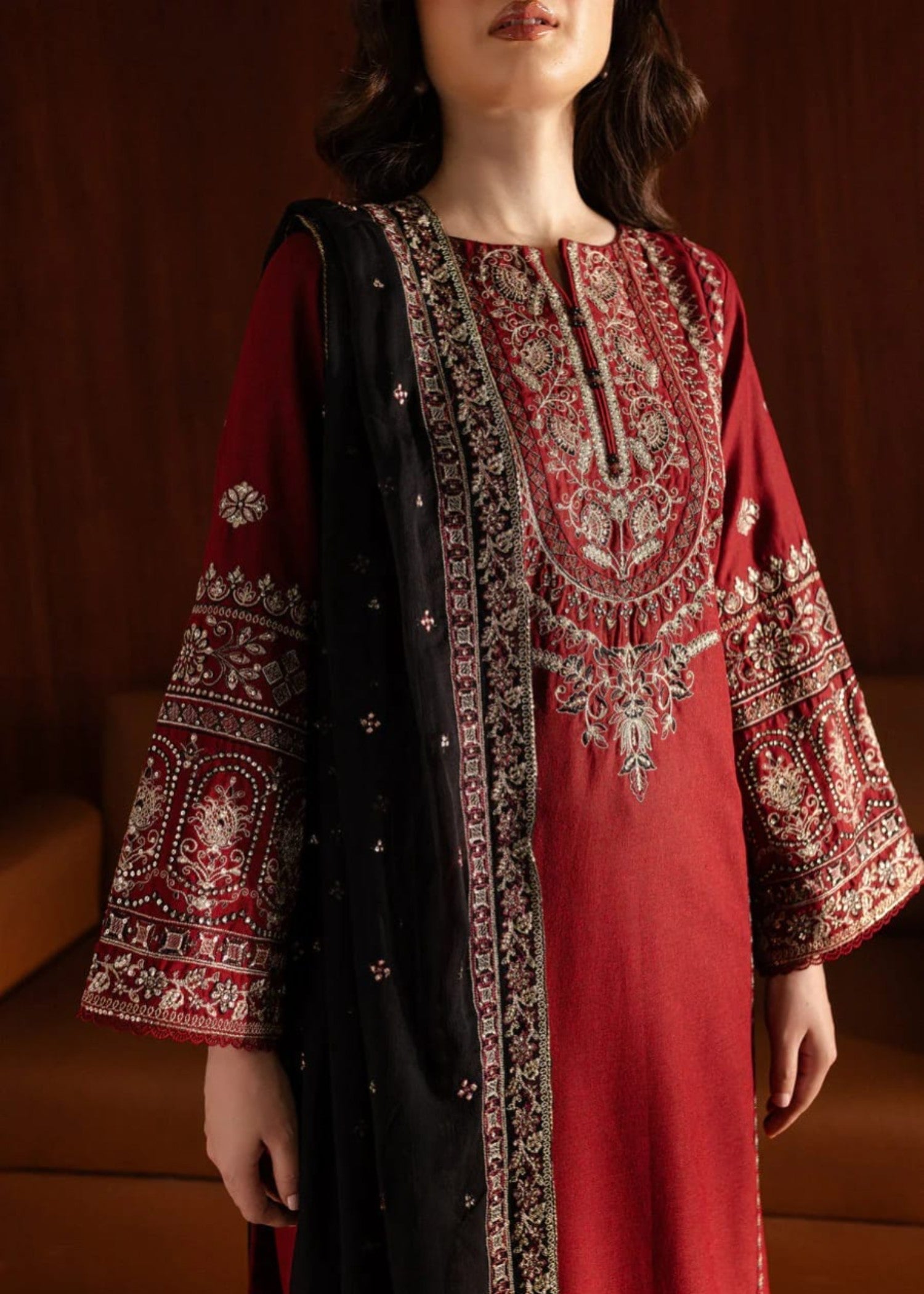 Dhanak -3PC Embroidered Shirt With Organza Sequence Embroidered Dupatta-3351